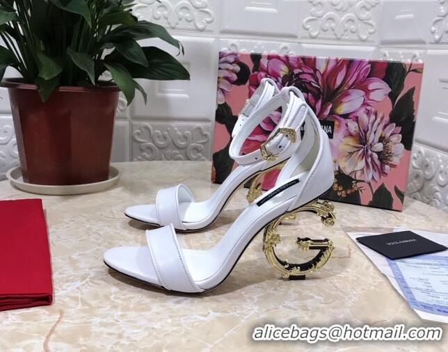 Popular Dolce&Gabbana Calfskin Sandals with DG Heel 10.5cm 011261 White/Gold 2021