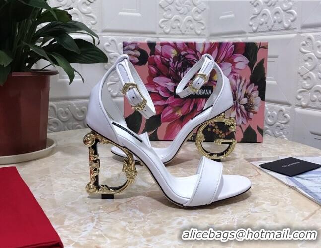 Popular Dolce&Gabbana Calfskin Sandals with DG Heel 10.5cm 011261 White/Gold 2021