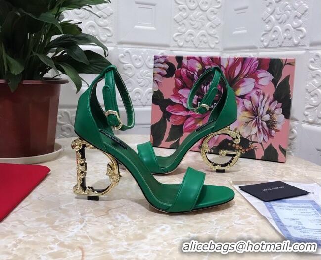 Low Cost Dolce&Gabbana Calfskin Sandals with DG Heel 10.5cm 011262 Green/Gold 2021