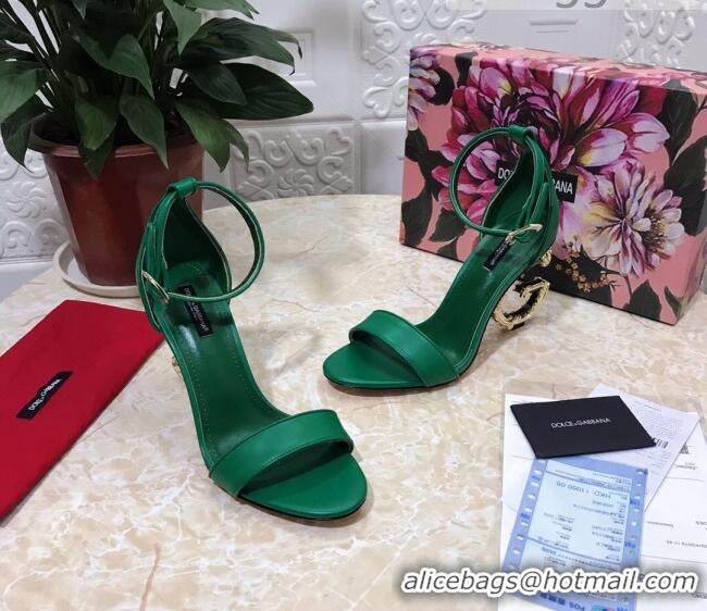 Low Cost Dolce&Gabbana Calfskin Sandals with DG Heel 10.5cm 011262 Green/Gold 2021