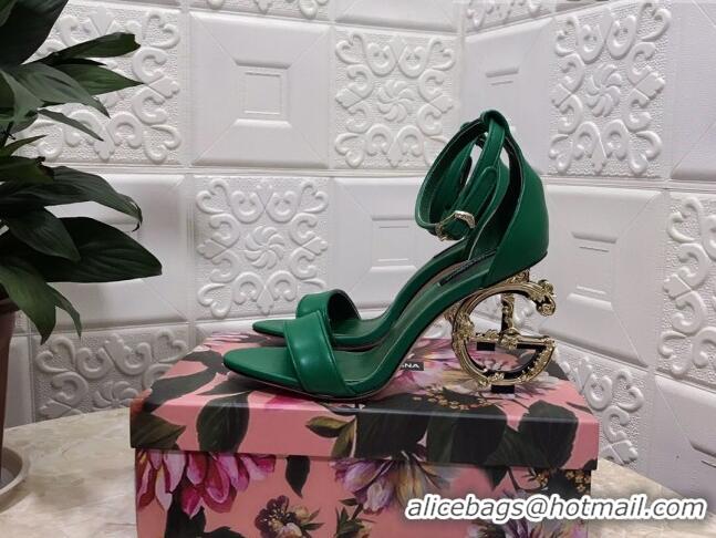 Low Cost Dolce&Gabbana Calfskin Sandals with DG Heel 10.5cm 011262 Green/Gold 2021