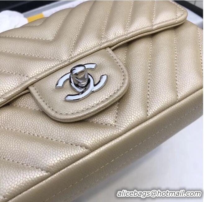 Top Design Chanel Small Classic Handbag Grained Calfskin & silver-Tone Metal A69900 Gold