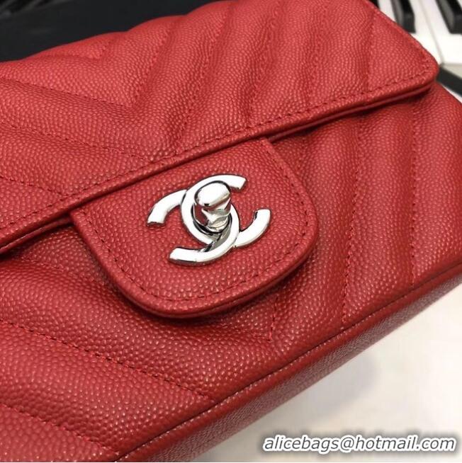 Best Product Chanel Small Classic Handbag Grained Calfskin & silver-Tone Metal A69900 Red