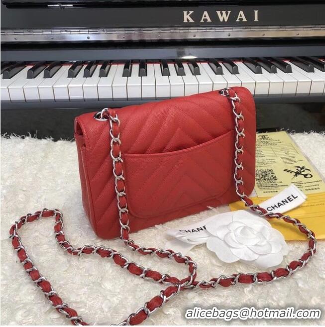 Best Product Chanel Small Classic Handbag Grained Calfskin & silver-Tone Metal A69900 Red