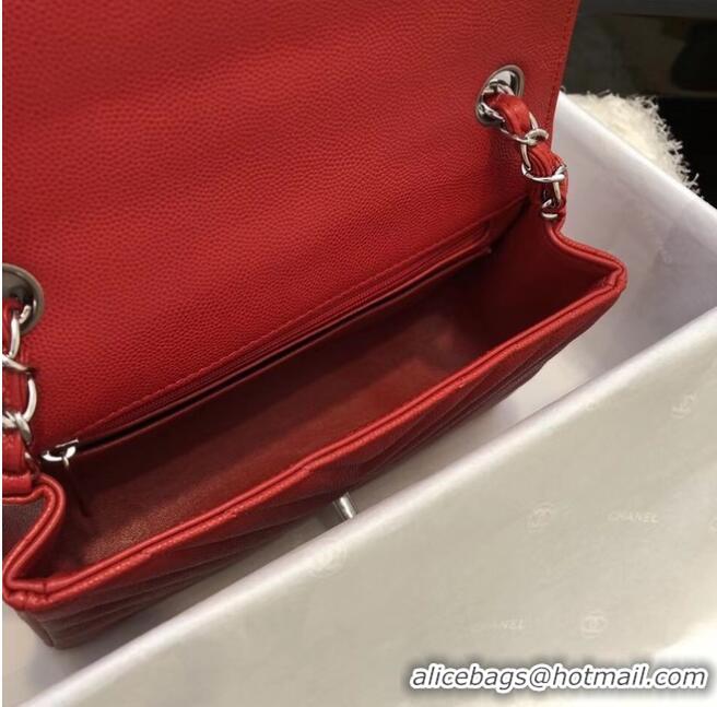 Best Product Chanel Small Classic Handbag Grained Calfskin & silver-Tone Metal A69900 Red