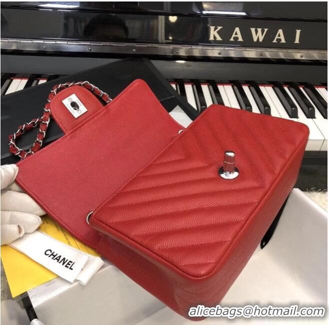 Best Product Chanel Small Classic Handbag Grained Calfskin & silver-Tone Metal A69900 Red