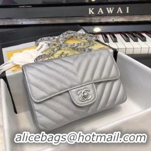 Top Quality Chanel Small Classic Handbag Grained Calfskin & silver-Tone Metal A69900 Silver