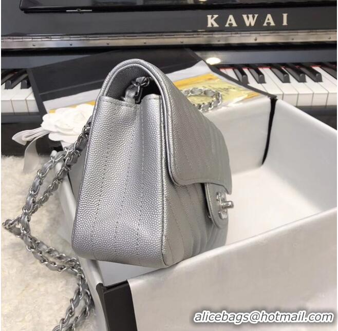 Top Quality Chanel Small Classic Handbag Grained Calfskin & silver-Tone Metal A69900 Silver