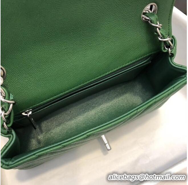 Well Crafted Chanel Small Classic Handbag Grained Calfskin & silver-Tone Metal A69900 Green