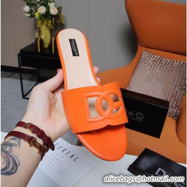 Purchase Dolce&Gabbana Cutout DG Calfskin Flat Slide Sandals 012506 Orange 2021