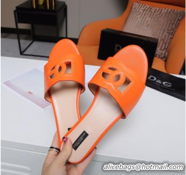 Purchase Dolce&Gabbana Cutout DG Calfskin Flat Slide Sandals 012506 Orange 2021