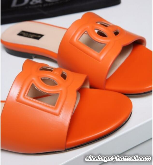 Purchase Dolce&Gabbana Cutout DG Calfskin Flat Slide Sandals 012506 Orange 2021