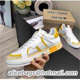 Grade Quality Dolce&Gabbana Men's Silky Calfskin Sneakers 126123 White/Yellow