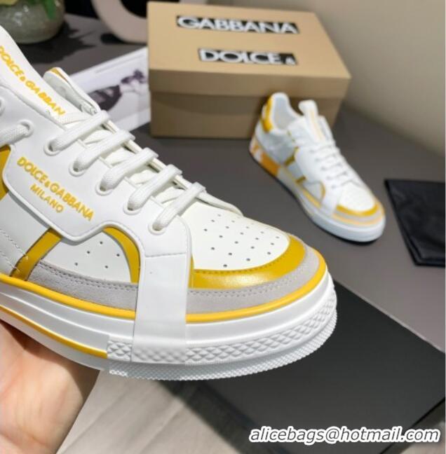 Grade Quality Dolce&Gabbana Men's Silky Calfskin Sneakers 126123 White/Yellow