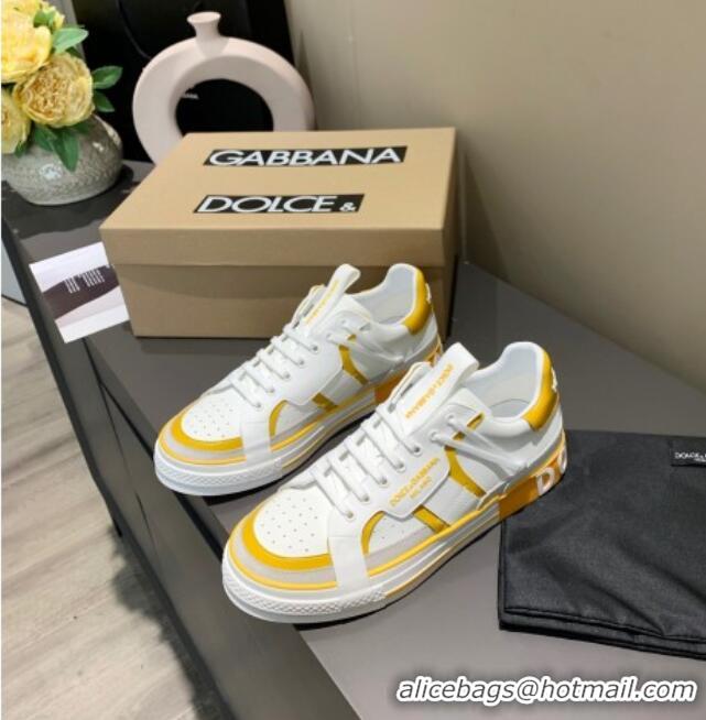 Grade Quality Dolce&Gabbana Men's Silky Calfskin Sneakers 126123 White/Yellow