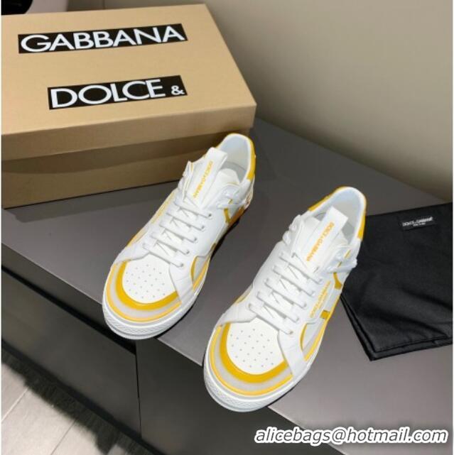 Grade Quality Dolce&Gabbana Men's Silky Calfskin Sneakers 126123 White/Yellow