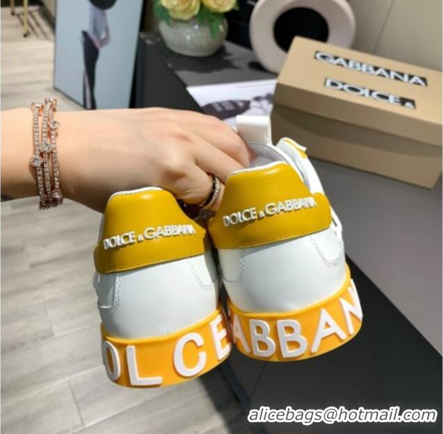 Grade Quality Dolce&Gabbana Men's Silky Calfskin Sneakers 126123 White/Yellow