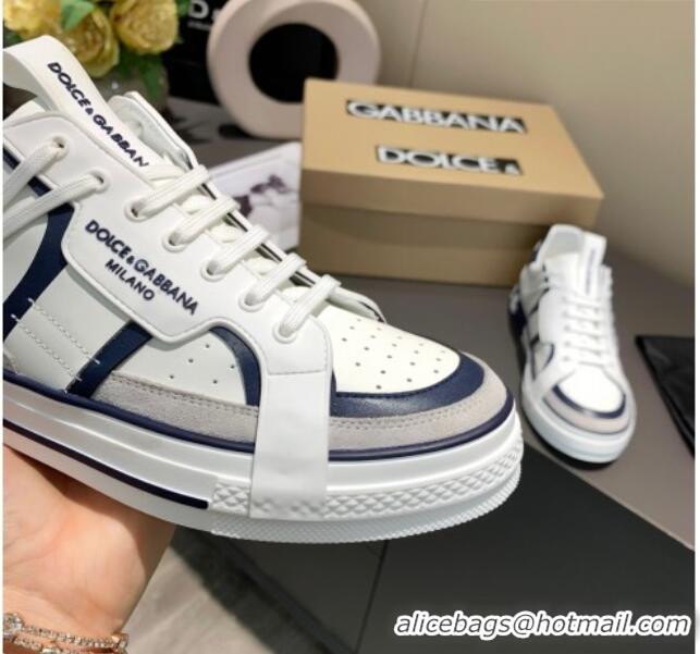 Top Grade Dolce&Gabbana Men's Silky Calfskin Sneakers 126123 White/Navy Blue