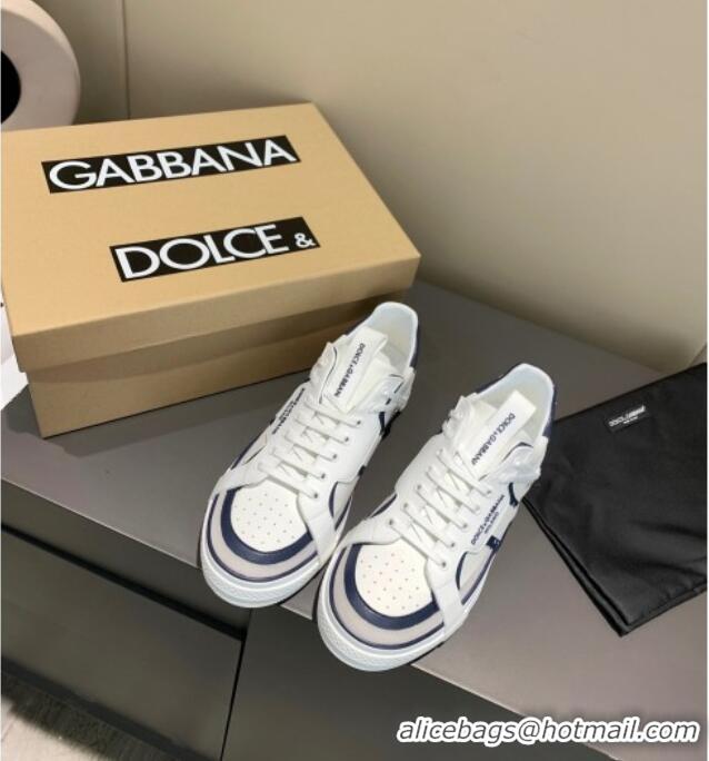 Top Grade Dolce&Gabbana Men's Silky Calfskin Sneakers 126123 White/Navy Blue