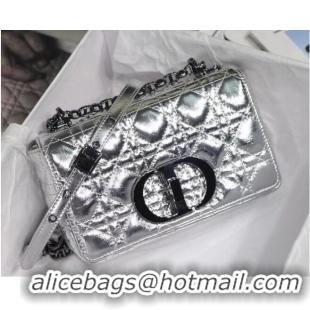 Wholesale SMALL DIOR CARO BAG Silver-Tone Dior Spatial Crinkled Metallic Calfskin M9241B