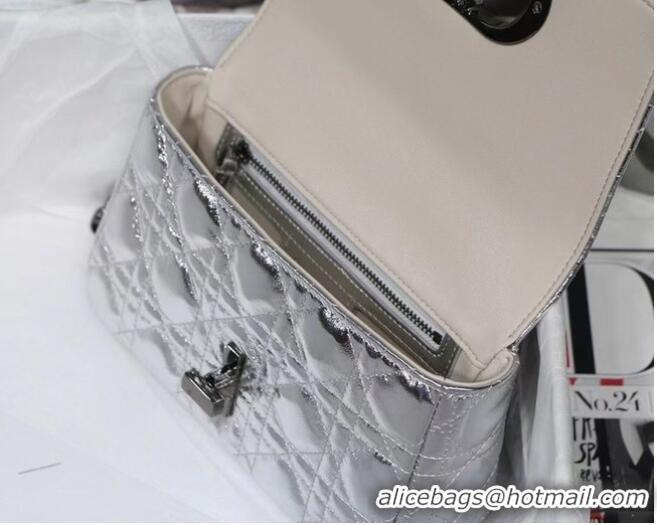 Wholesale SMALL DIOR CARO BAG Silver-Tone Dior Spatial Crinkled Metallic Calfskin M9241B