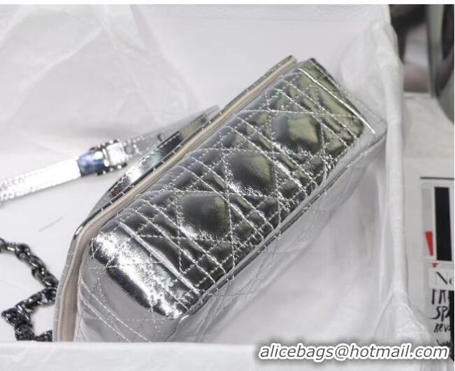 Wholesale SMALL DIOR CARO BAG Silver-Tone Dior Spatial Crinkled Metallic Calfskin M9241B