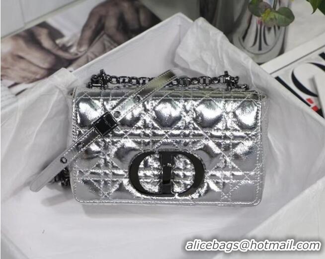 Wholesale SMALL DIOR CARO BAG Silver-Tone Dior Spatial Crinkled Metallic Calfskin M9241B