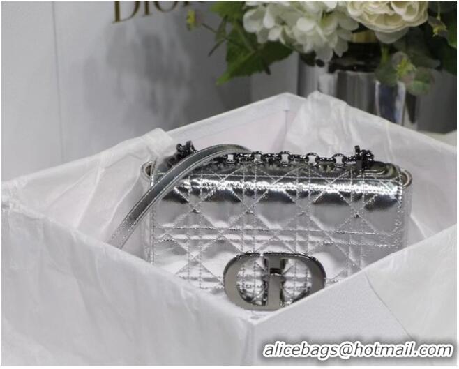 Wholesale SMALL DIOR CARO BAG Silver-Tone Dior Spatial Crinkled Metallic Calfskin M9241B