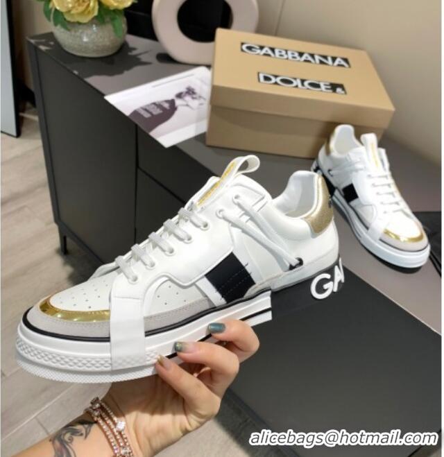 Good Product Dolce&Gabbana Men's Silky Calfskin Sneakers 0126127 White/Gold