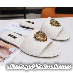 Custom Dolce&Gabbana DG Charm Calfskin Flat Slide Sandals 033079 White 2021