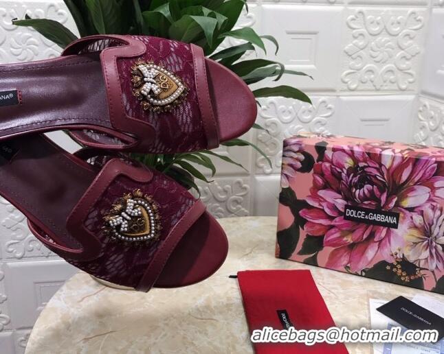 Low Price Dolce&Gabbana DG Lace Flat Slide Sandals 033169 Burgundy 2021