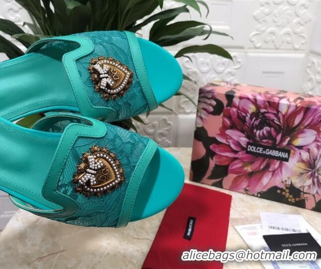 Best Price Dolce&Gabbana DG Lace Flat Slide Sandals 033169 Green 2021