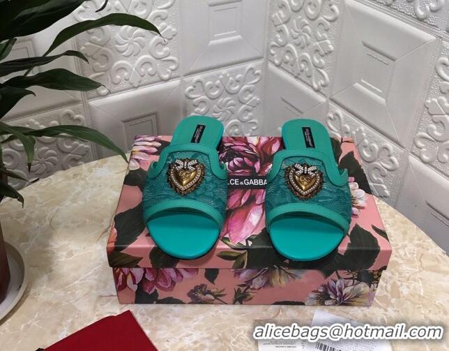 Best Price Dolce&Gabbana DG Lace Flat Slide Sandals 033169 Green 2021