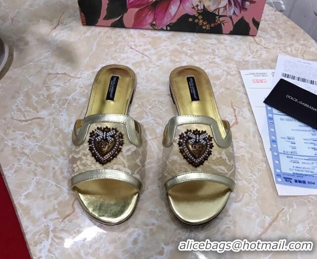 Top Quality Dolce&Gabbana DG Lace Flat Slide Sandals 033169 Beige 2021