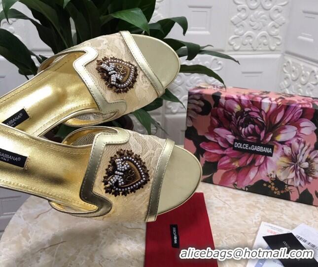 Top Quality Dolce&Gabbana DG Lace Flat Slide Sandals 033169 Beige 2021