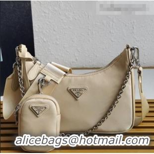 Best Quality Prada Re-Edition 2005 Nylon Shoulder Bag 1BH204 Beige 2021