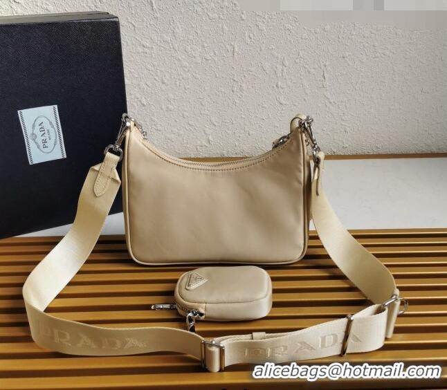 Best Quality Prada Re-Edition 2005 Nylon Shoulder Bag 1BH204 Beige 2021