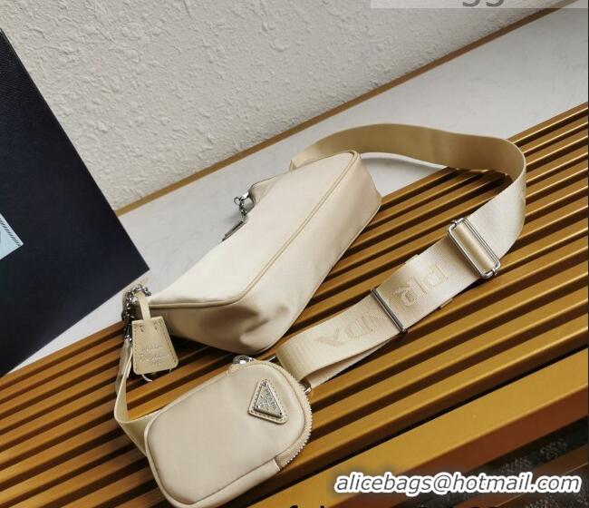 Best Quality Prada Re-Edition 2005 Nylon Shoulder Bag 1BH204 Beige 2021