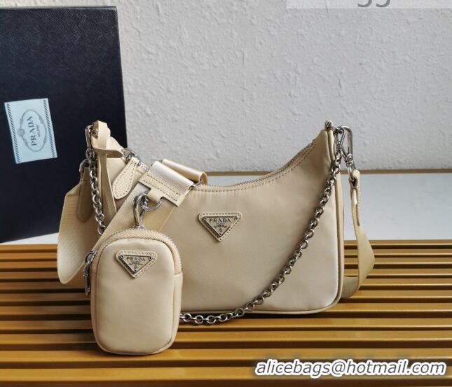 Best Quality Prada Re-Edition 2005 Nylon Shoulder Bag 1BH204 Beige 2021