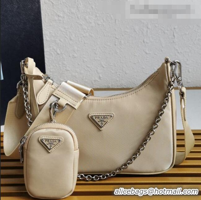 Best Quality Prada Re-Edition 2005 Nylon Shoulder Bag 1BH204 Beige 2021