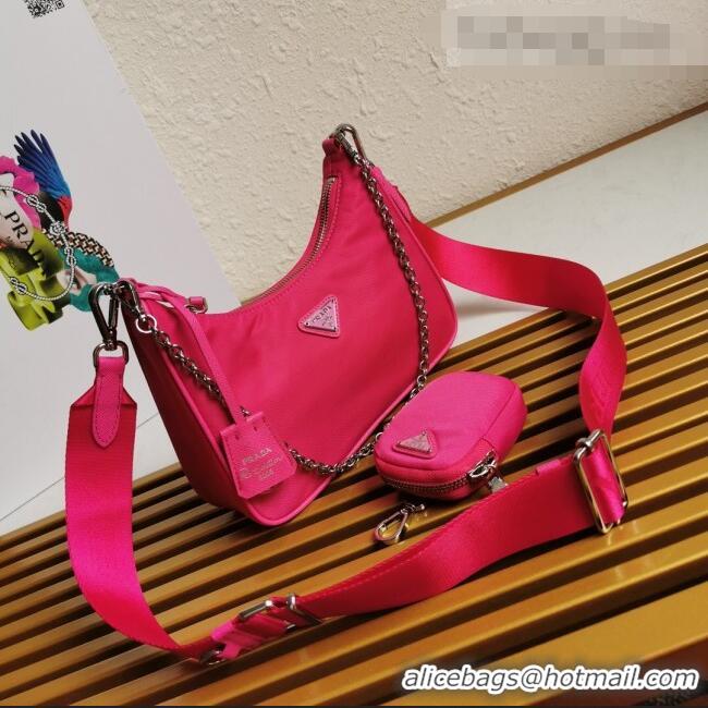 Top Quality Prada Re-Edition 2005 Nylon Shoulder Bag 1BH204 Hot Pink 2021