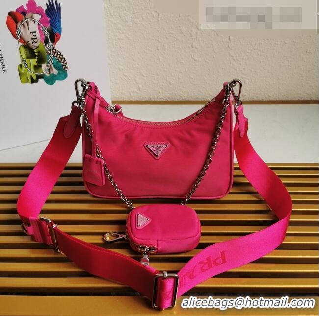 Top Quality Prada Re-Edition 2005 Nylon Shoulder Bag 1BH204 Hot Pink 2021