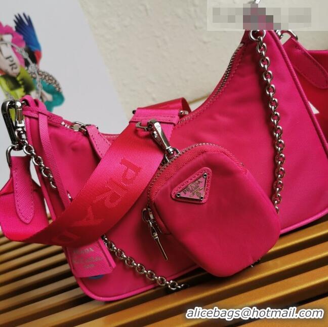 Top Quality Prada Re-Edition 2005 Nylon Shoulder Bag 1BH204 Hot Pink 2021