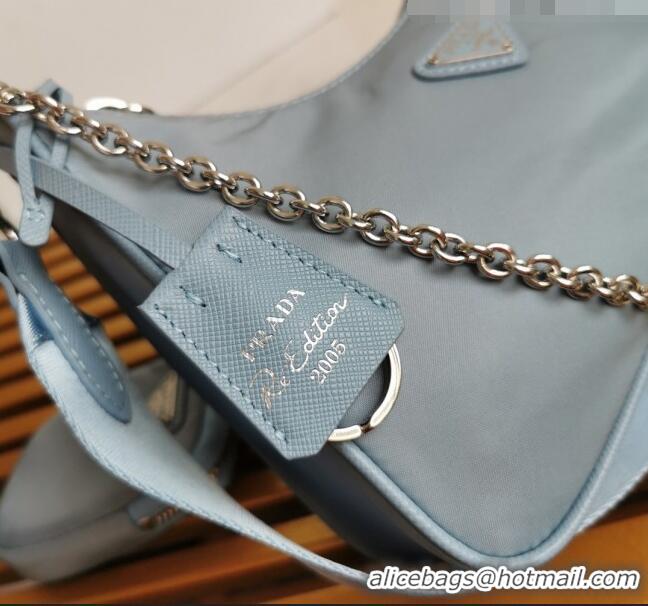 Low Price Prada Re-Edition 2005 Nylon Shoulder Bag 1BH204 Blue 2021