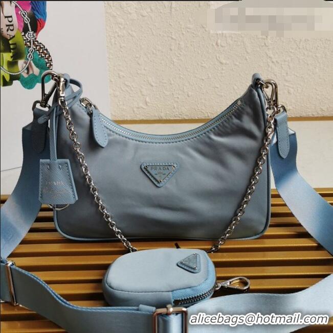 Low Price Prada Re-Edition 2005 Nylon Shoulder Bag 1BH204 Blue 2021