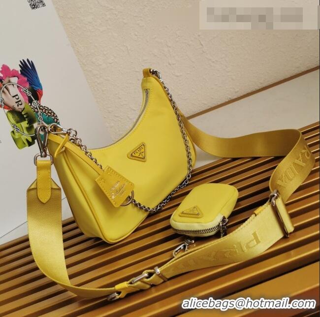 New Product Prada Re-Edition 2005 Nylon Shoulder Bag 1BH204 Yellow 2021