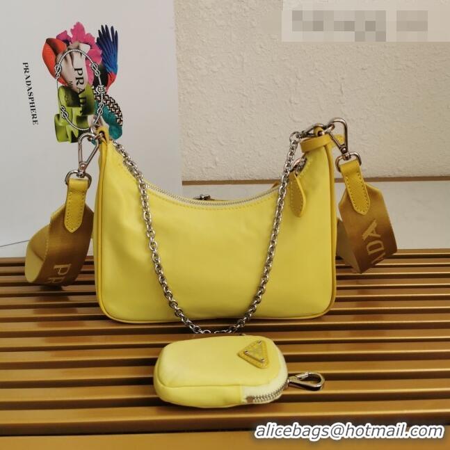 New Product Prada Re-Edition 2005 Nylon Shoulder Bag 1BH204 Yellow 2021