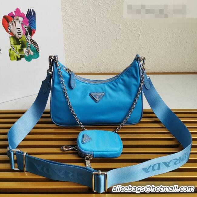 Popular Style Prada Re-Edition 2005 Nylon Shoulder Bag 1BH204 Blue 2021