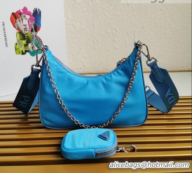 Popular Style Prada Re-Edition 2005 Nylon Shoulder Bag 1BH204 Blue 2021