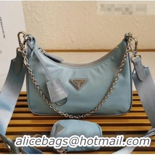 Shop Grade Prada Re-Edition 2005 Nylon Shoulder Bag 1BH204 Light Blue 2021